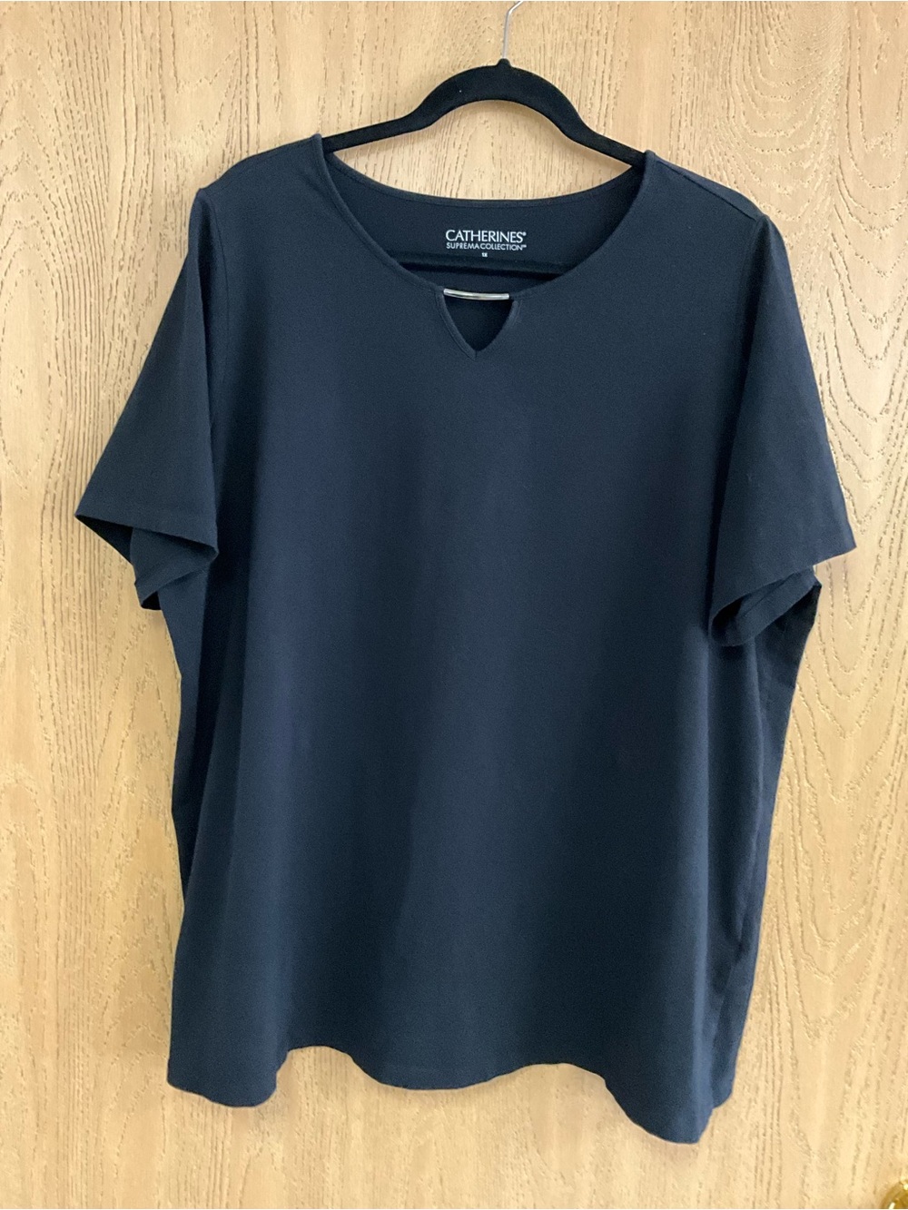 Catherines Black Short-Sleeve Tee with Notch Neck
